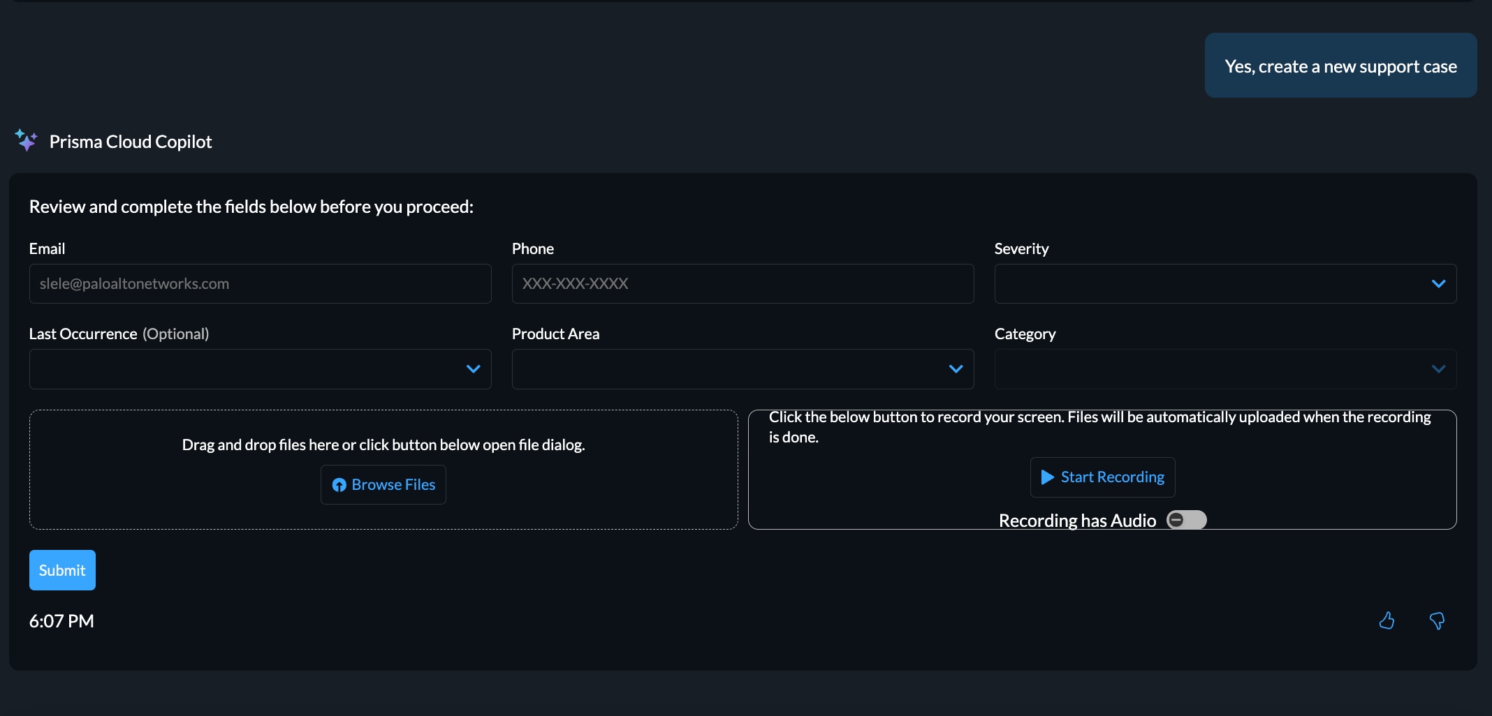 Prisma Cloud Copilot support case